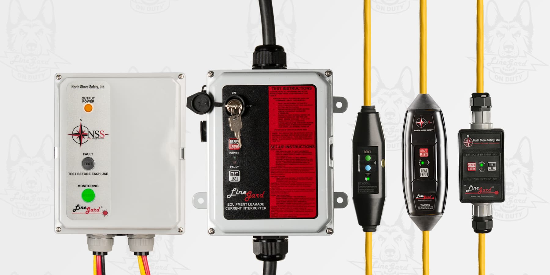 image of North Shore Safety 15 amp, 20 amp, 30 amp GFCI, 60 amp 3-phase GFCI, and 40-60 amp ELCI